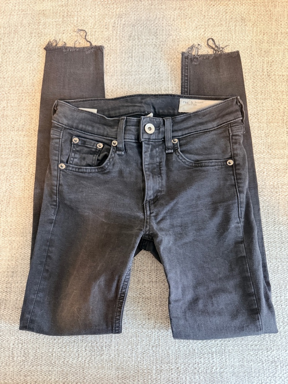 rag & bone Black Skinny Jeans with Frayed Hem